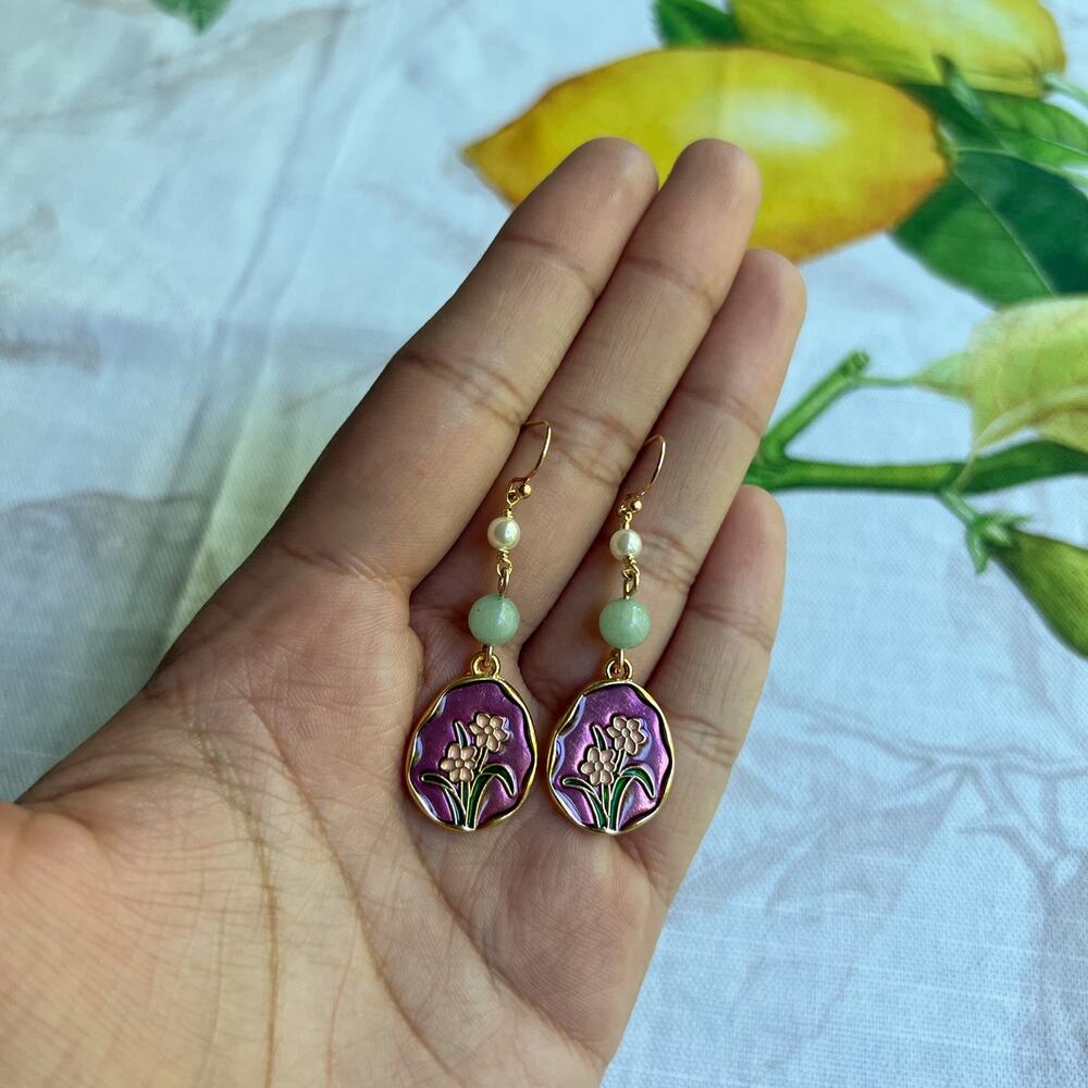 Chrysoprase Mint Purple Tulip Magnolia Peony Jasmine Lily Flower Earrings Fun